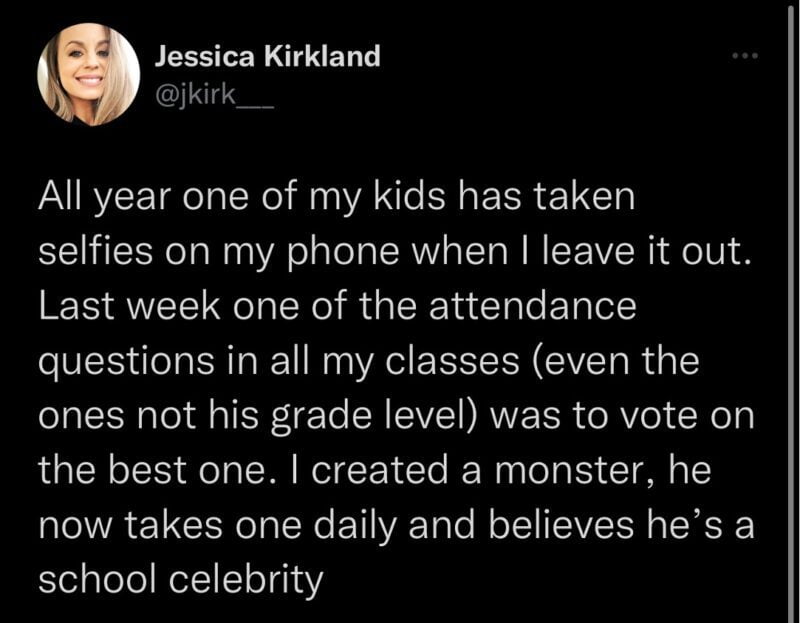 Tweet from Jessica Kirkland regarding selfie attendance question