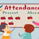 An Illustration of Stickman Kids and Teacher Decorating Attendance Board