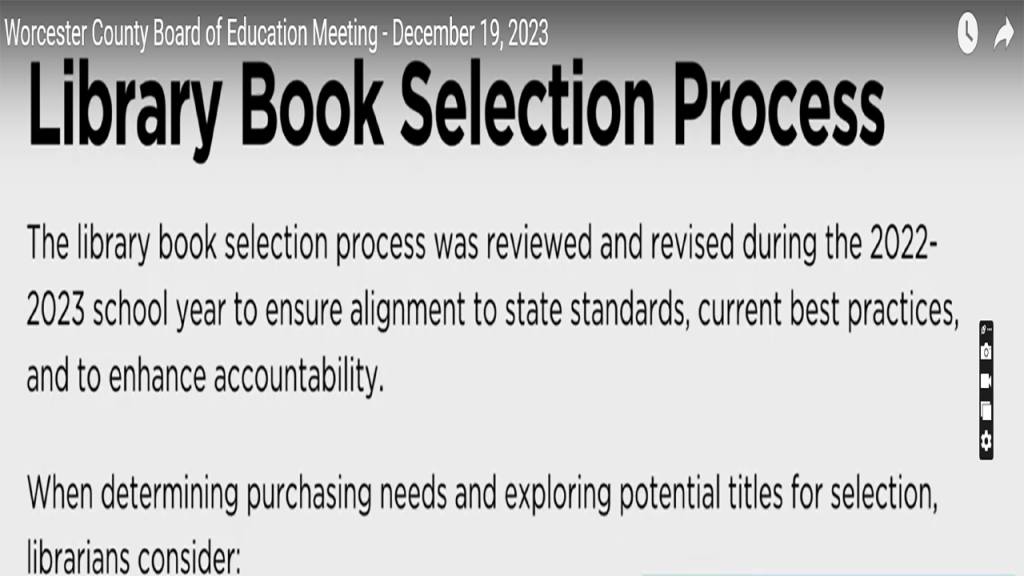 December, 2023 Worcester County Board Presentation About Inappropriate Materials was Deceptive