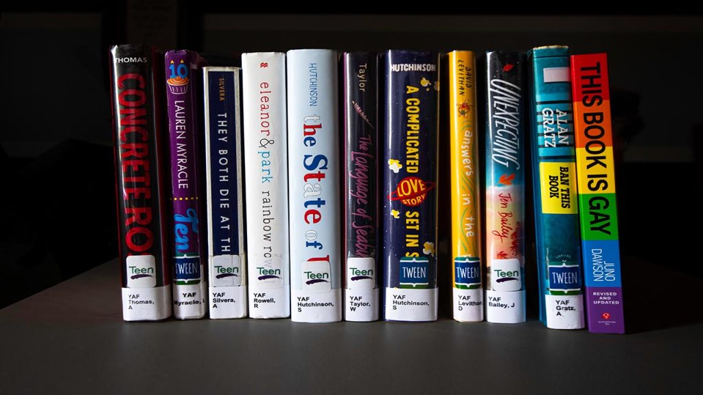 A collection of books targeted for LGBTQ+ themes by BookLooks, a book rating organization founded by Moms for Liberty. Books on this list regularly face book bans in school libraries and public libraries.